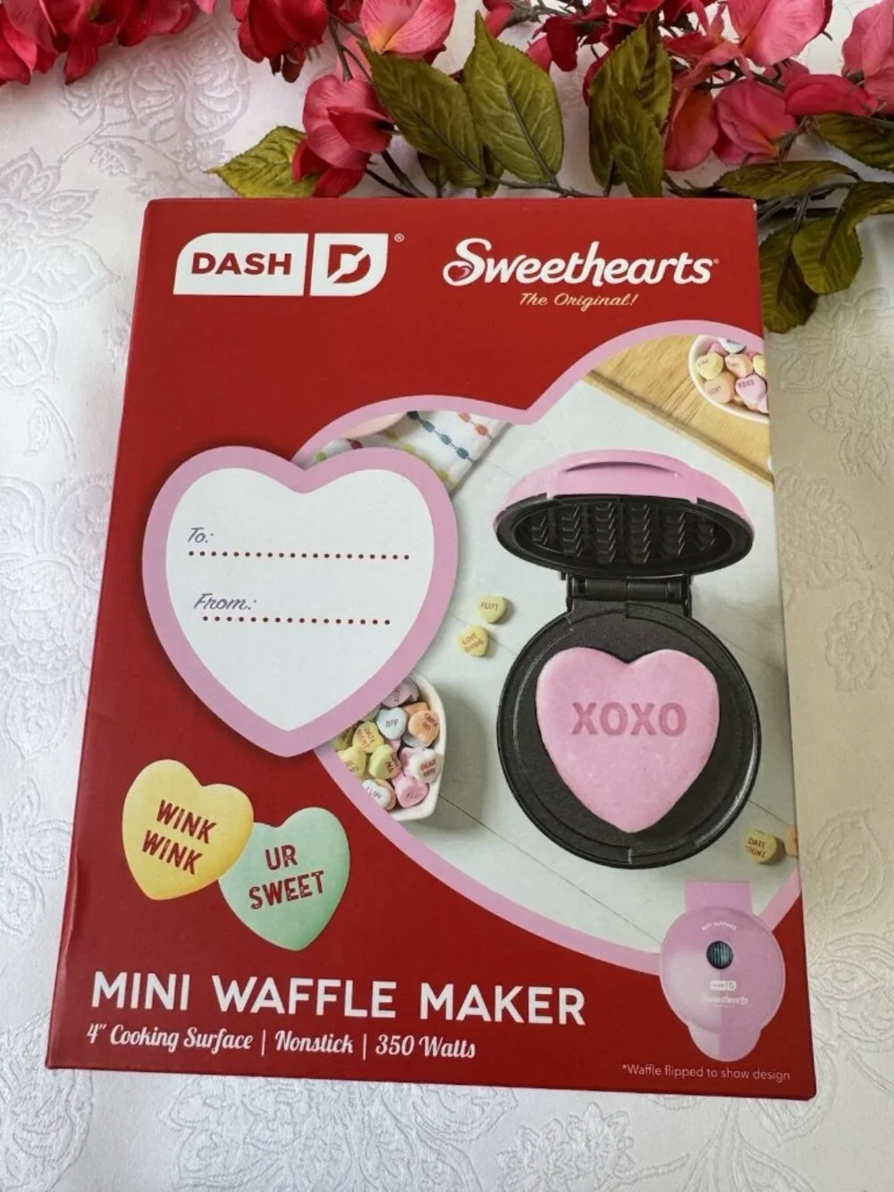 Dash Sweethearts Mini Waffle Maker Pink Heart Shaped XOXO Valentine Brand NEW